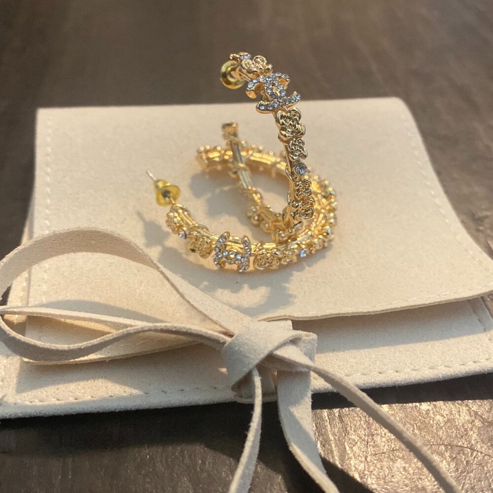 Chanel CC Gold Vine Earrings with Crystal Accents